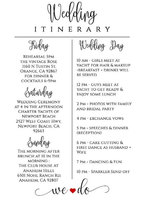 Red Floral Wedding Itinerary Template Download Printable Wedding