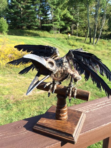 Raven Skeleton Prop On A Rustic Wooden Perch Etsy Halloween Props