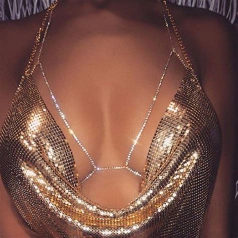 Sexy Crystal Chains Necklace Women Fashion Chain Bra Harness Sparkle Summer Beach Bralette