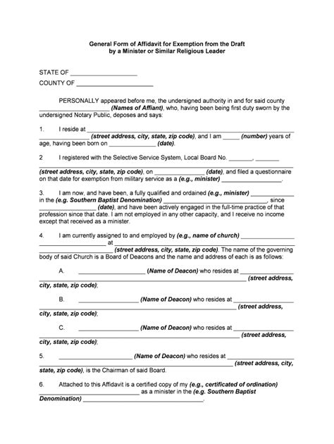 Affidavitfor Exemption By Religious Leadergeneral Form Fill Out And