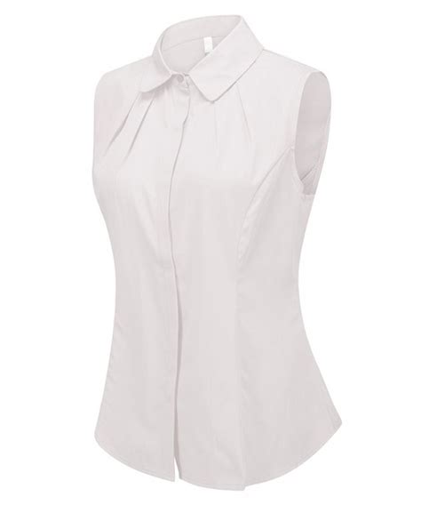 Womens Cotton Sleeveless Button Down Shirt Collared Pleated Blouse White Cq189gs4on7