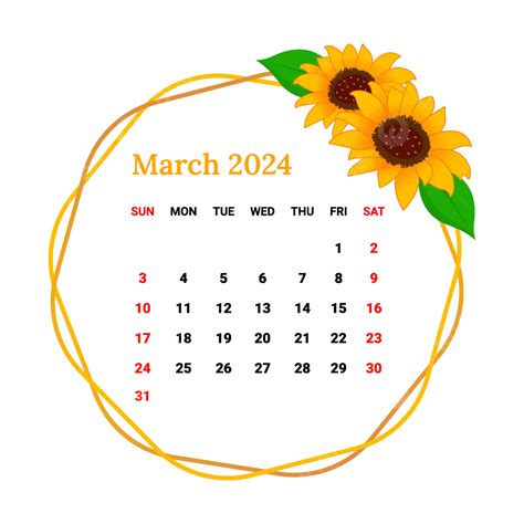 Calendário Do Mês De Março De 2024 Com Moldura De Flores Vetor Png