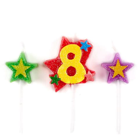 Buy Number 8 Star Birthday Candles Pack Of 3 For Gbp 099 Card Factory Uk