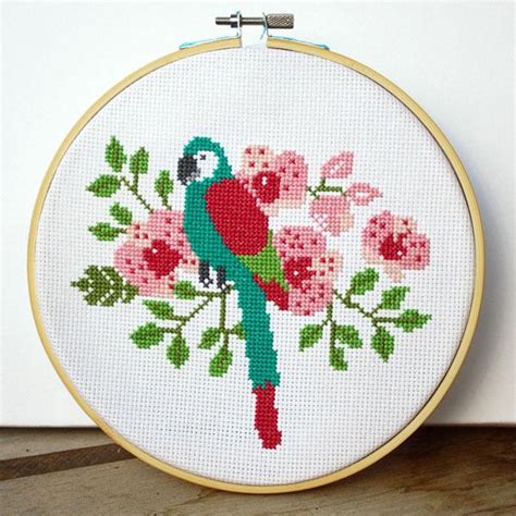 Parrot Cross Stitch Pattern Stitched Modern