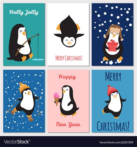 Holidays Greetings Cards Cute Penguins Royalty Free Vector