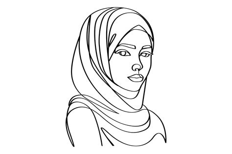 Beautiful Hijab Girl Line Art Drawing Graphic By Subujayd · Creative