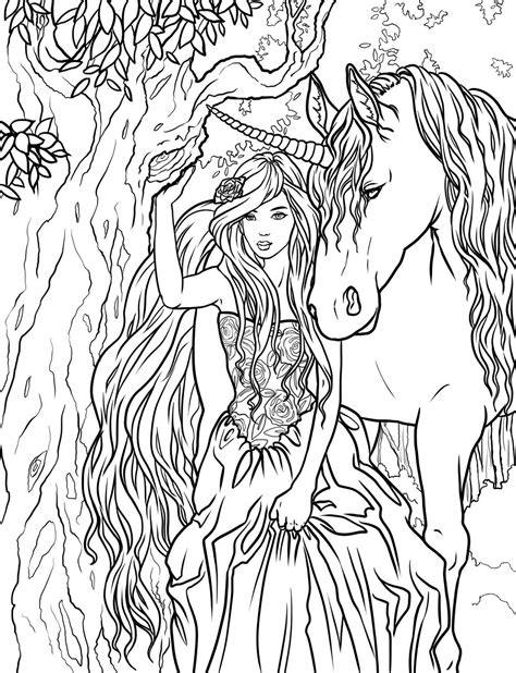 Printable christmas unicorn coloring pages easy pictures. Beautiful Lady And Unicorn Coloring Page - Free Printable ...