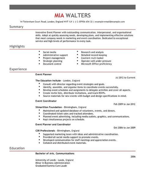 These resume templates are completely free to download. Event Planner CV Template | CV Samples & Examples