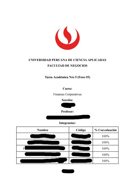 Foro5 Finanzas Corporativas UNIVERSIDAD PERUANA DE CIENCIA APLICADAS