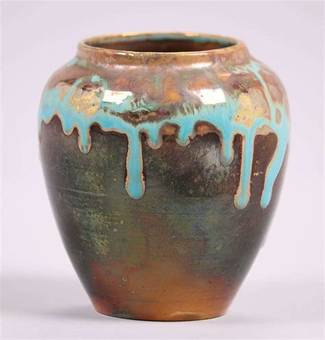 Pewabic Pottery Iridescent Blue Drip Glaze Vase California Historical Design