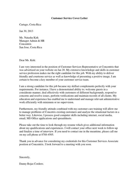 Maybe you would like to learn more about one of these? Customer Service Cover Letter
