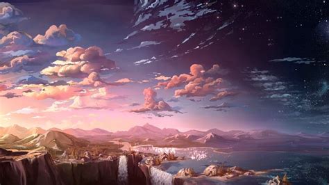 Anime 5120x2880 Anime Landscape Waterfall Clouds Natural