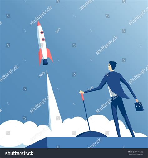 Businessman Launches Rocket Into Sky Employee Stock Vector Royalty