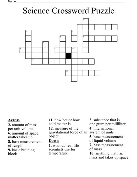 Science Crossword Puzzle Wordmint