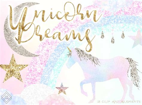 Rainbow Unicorn Clipart Glitter Unicorn Clip Art Pastel Etsy