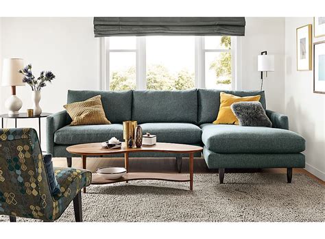 96 sofa in tepic haze fabric with charcoal wood taper leg. Jasper Sofa with Chaise - Living - Room & Board