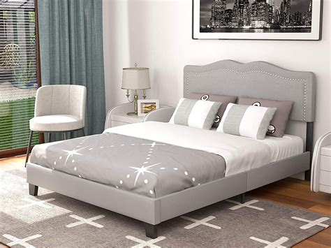 Mecor Upholstered Linen Queen Platform Bed Frame Mattress Foundation