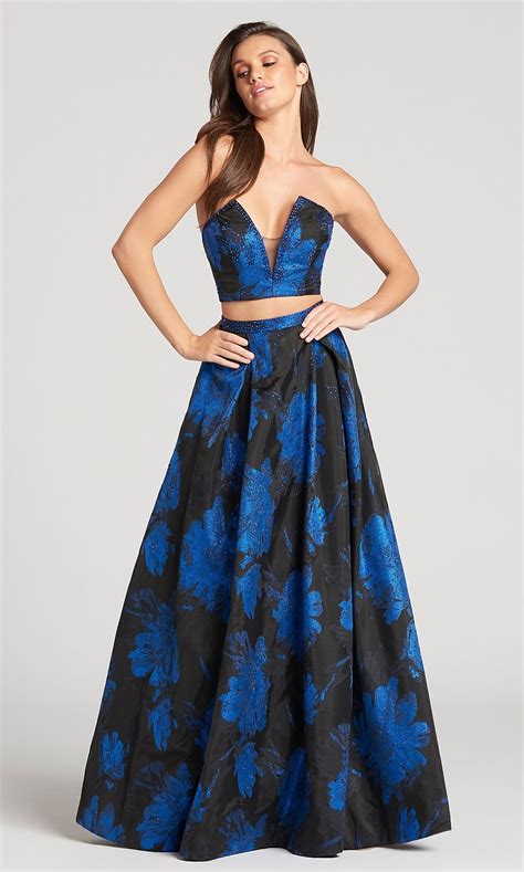 Black And Royal Blue Print Prom Dress