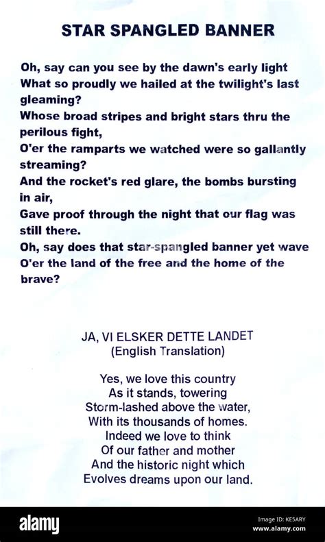 Letras Para El Star Spangled Banner Y La Traducción Al Inglés Del Himno