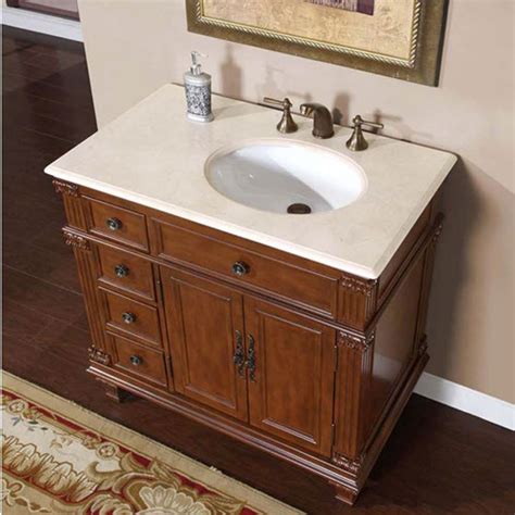 In terms of general function, single and double bathroom sink vanities serve approximately the same purpose: 36 Inch Single Sink Bathroom Vanity with Cream Marfil ...