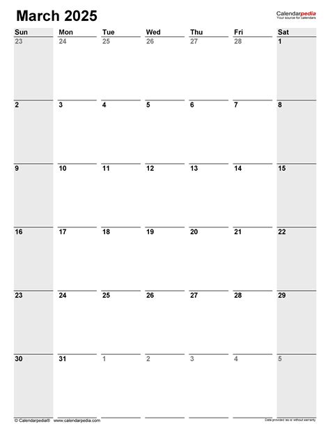 March 2025 Calendar Templates For Word Excel And Pdf