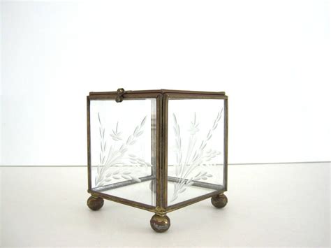 Brass Square Glass Box Display Keepsake Trinket Box Small Etsy Glass Boxes Vintage Jewelry