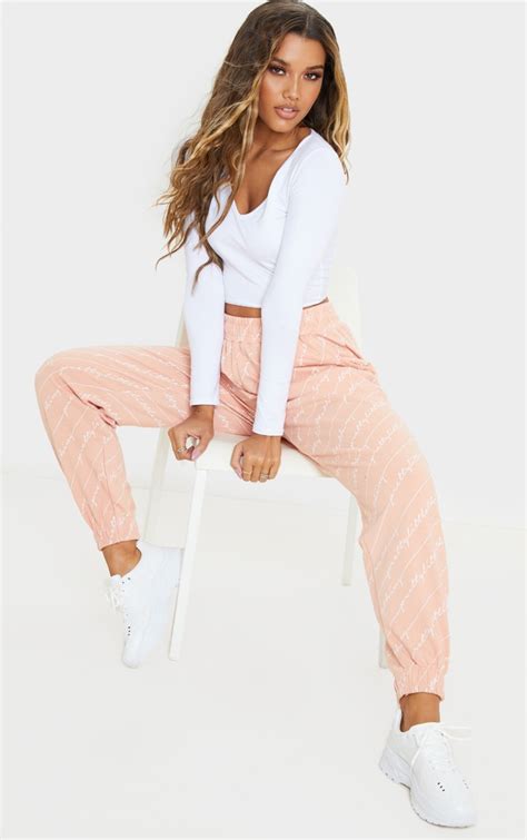 Prettylittlething Pink Printed Jogger Prettylittlething Ie