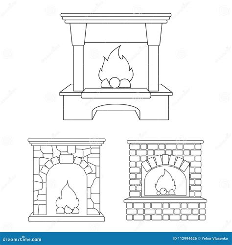 Different Kinds Of Fireplaces Outline Icons In Set Collection For