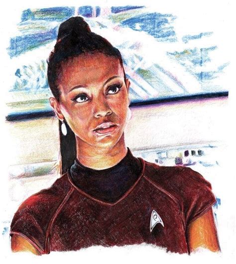 A Drawing Of A Woman In A Star Trek Uniform Looking At The Camera With