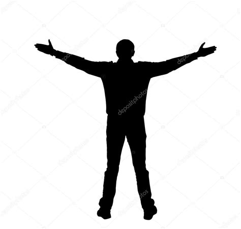 Silhouette Of A Man With Spread Arms On A White Blackground — Stock