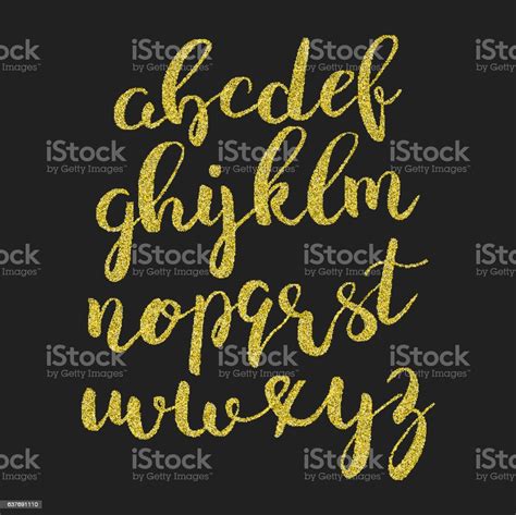 Glitter Gold Script Alphabet Shiny Brush Calligraphy Typeface Stock