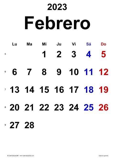 Calendario Febrero 2023 En Word Excel Y Pdf Calendarpedia