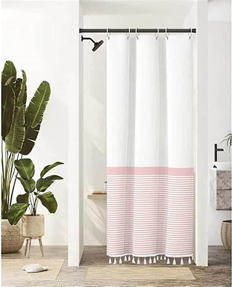 Shower Curtain Pink Striped White Shower Curtain With