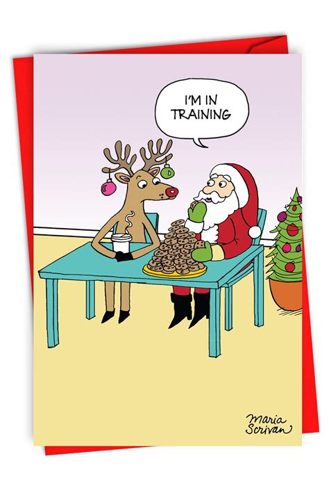 Merry Christmas Card Cartoon Funny Santa Claus And Reindeer Holiday