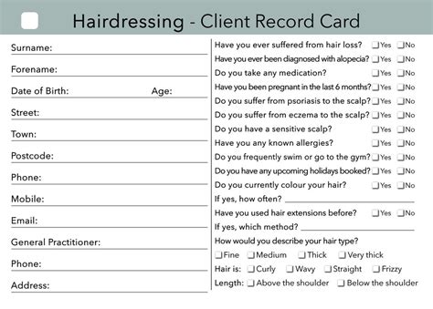 beauty client card treatment consultation card