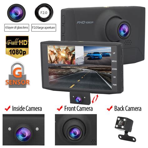 Eeekit Car Dash Cam Front Inside Rear Video Recorder Camera Dual Dash