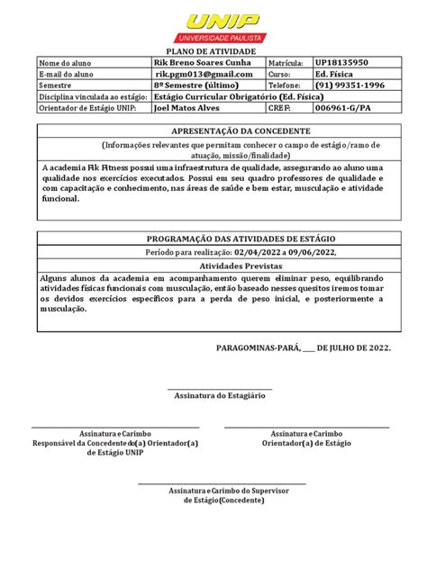 4 Plano De Atividade Do Termo De Compromisso Unip 20201 Pdf