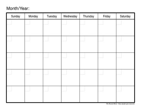 Blank Monthly Calendar Print Out Free Calendar Template