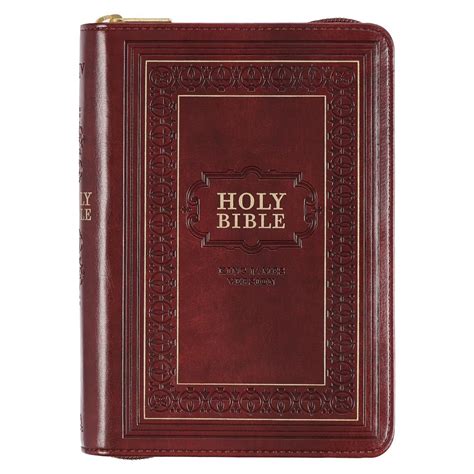 Kjv Large Print Compact Bible Burgundy With Zipper Faux Leather His