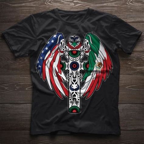 Cross Christ With Eagle Wings American And Mexico Flags Shirt Teepython