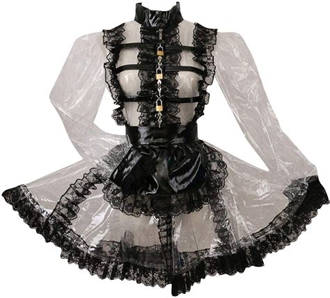 Gocebaby Lockable Sissy Maid Pvc Transparent Black Lace Dress Costume