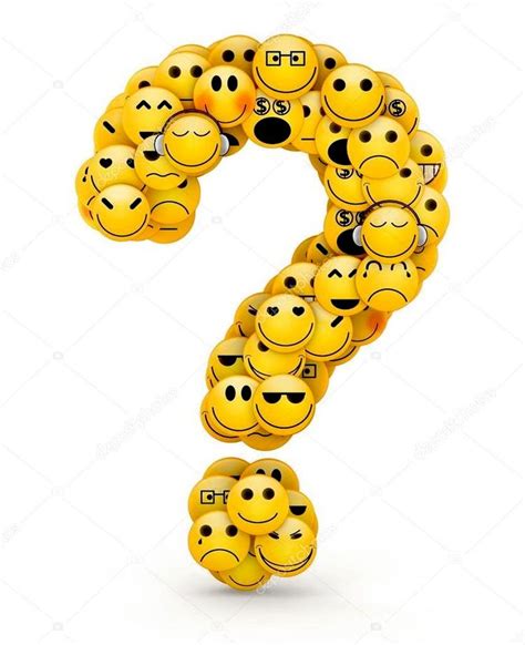 The Question Sign Made Up Of Smiley Faces On White Background Stock