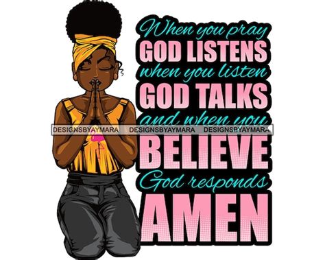 African American Girl Praying God Quotes Prayer Pray Nubian Etsy
