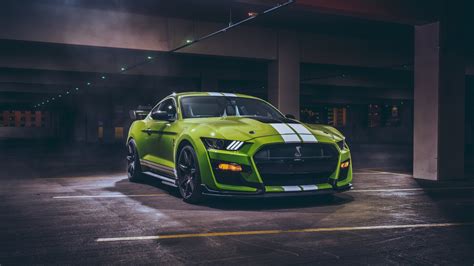 Download Wallpaper 1366x768 Green Ford Mustang Shelby Gt500 Sportcar