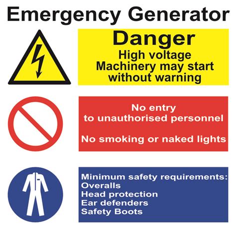 Emergency Generator Danger Instructions Combination Signs Safeway