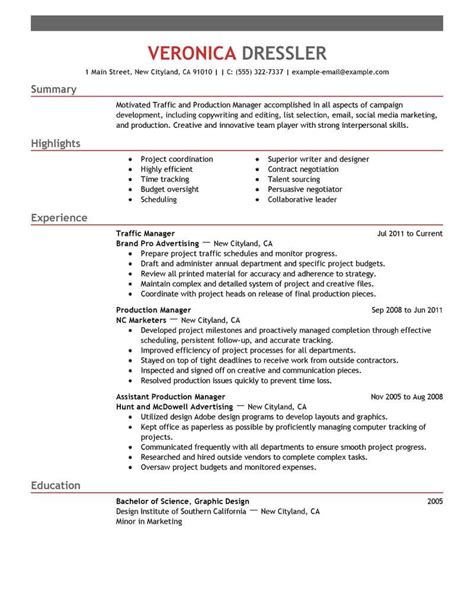 Affable, dependable and driven production lead with 10+ years' creative and production leadership and management abilities in the multimedia and entertainment industry. Best Traffic And Production Manager Resume Example From ...