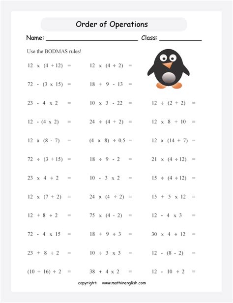 Bodmas Worksheets With Negative Numbers
