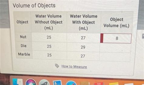 Solved Volume Of Objects Object Water Volume Without Object