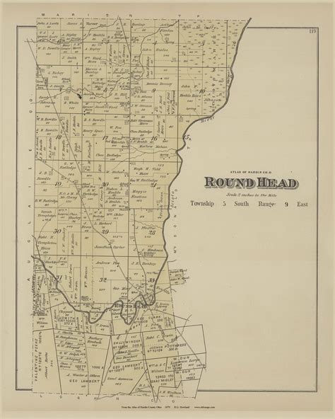 Round Head Roundhead Page 117 Ohio 1879 Old Town Map Custom Reprint