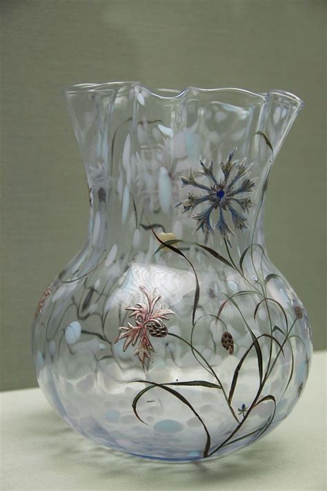 1879 Emile Galle Glass Vase With Cornflowers